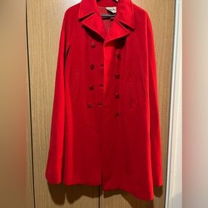 Vintage Womens Cape Jacket Red Mod 60s 70s Collared Button Front Arm Slits